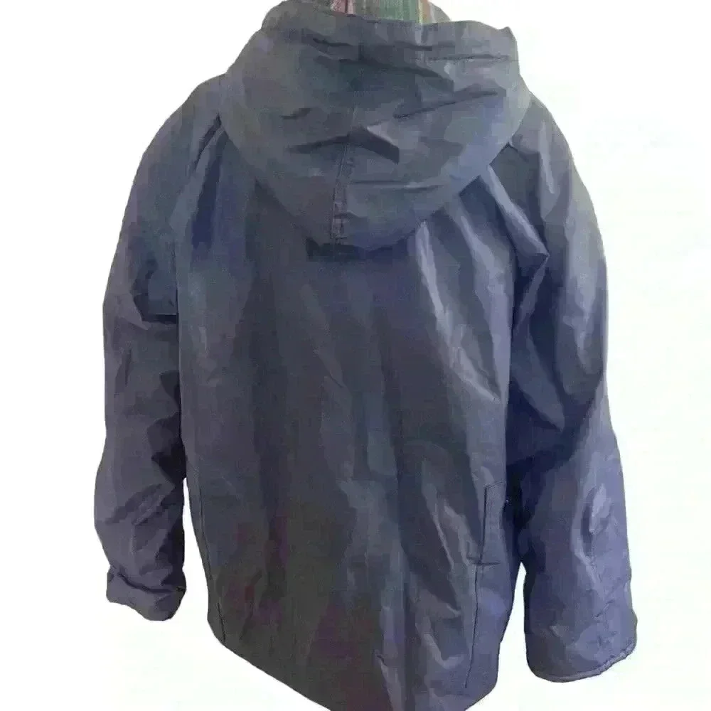 Totes Women's PVC Navy Blue Coat Jacket With Hood Full Zip Size S Raingear
